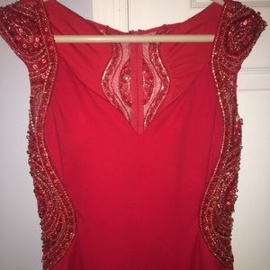 red beaded prom dress